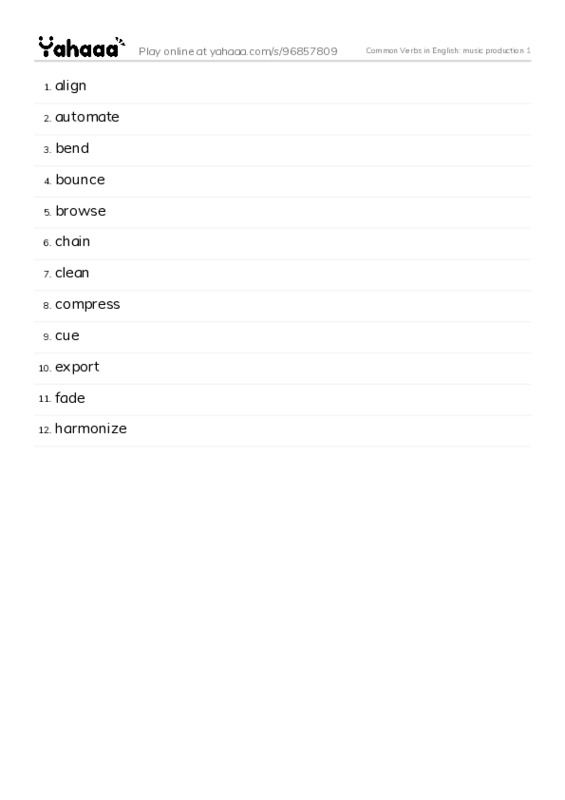 Common Verbs in English: music production 1 PDF words glossary