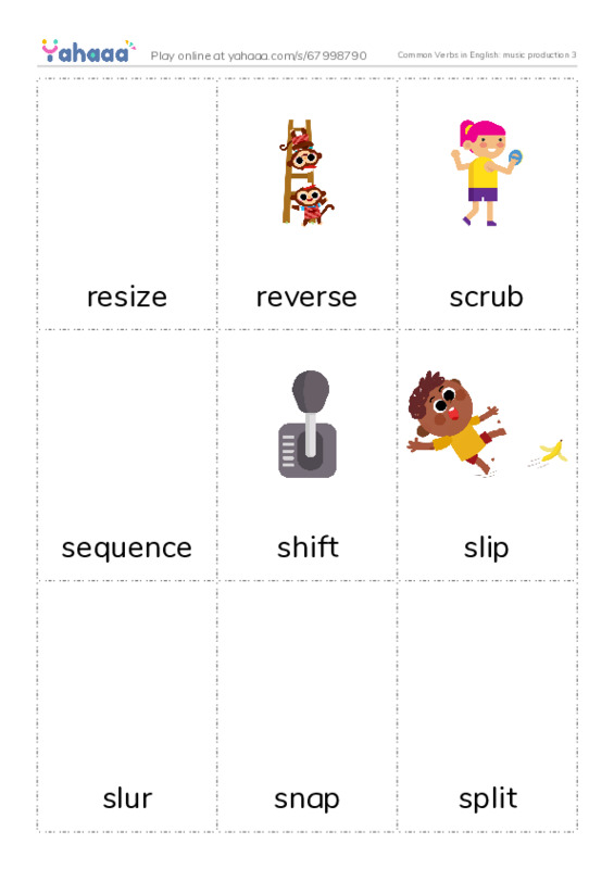 Common Verbs in English: music production 3 PDF flaschards with images