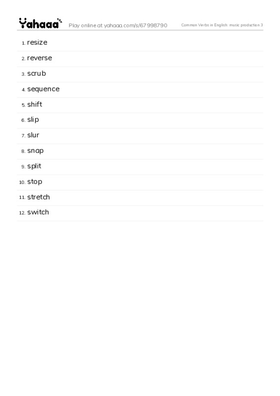 Common Verbs in English: music production 3 PDF words glossary
