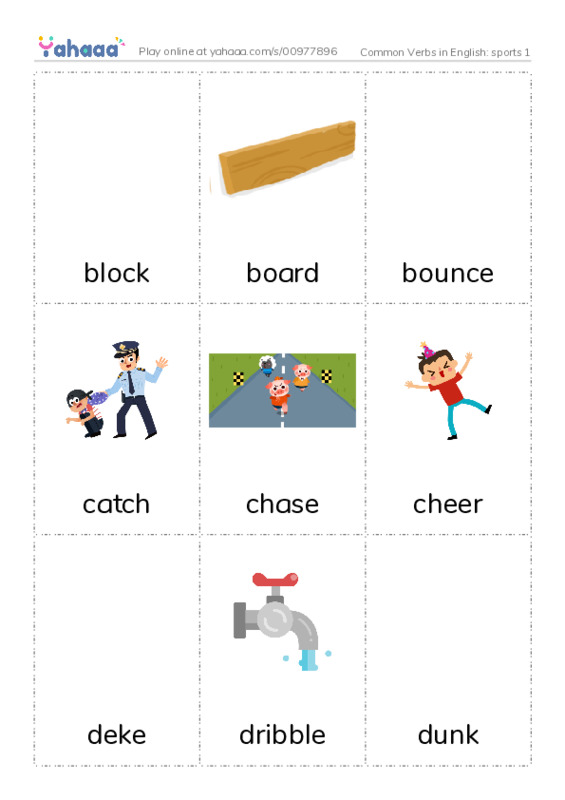 Common Verbs in English: sports 1 PDF flaschards with images