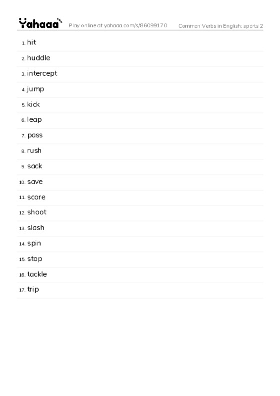 Common Verbs in English: sports 2 PDF words glossary