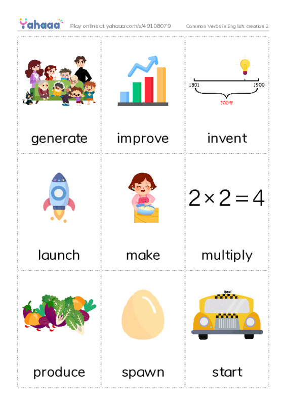 Common Verbs in English: creation 2 PDF flaschards with images