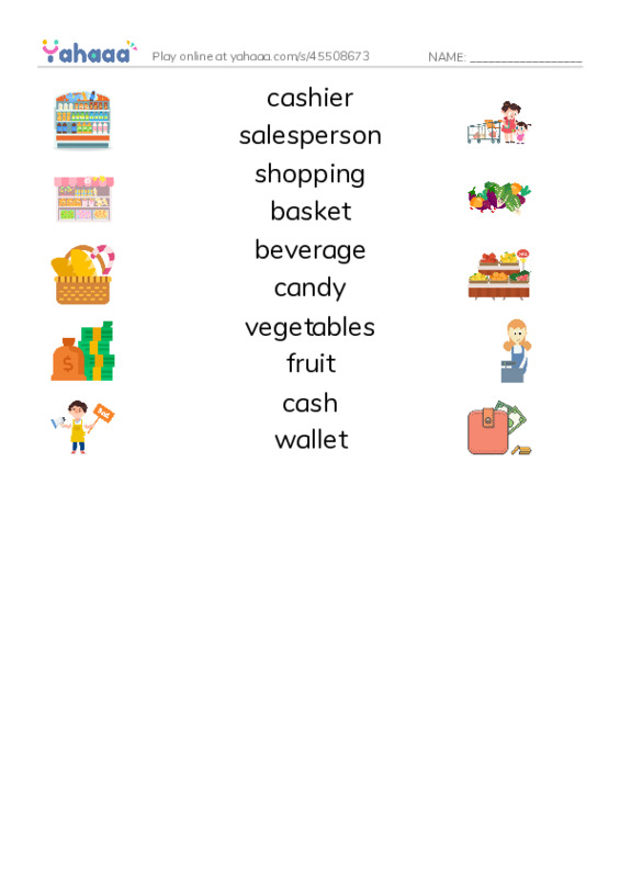 go to the supermarket PDF three columns match words