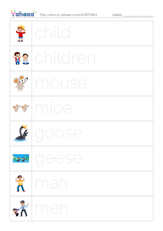 Singular and Plural Words2 PDF one column image words