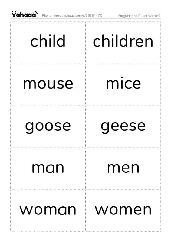 Singular and Plural Words2 PDF two columns flashcards