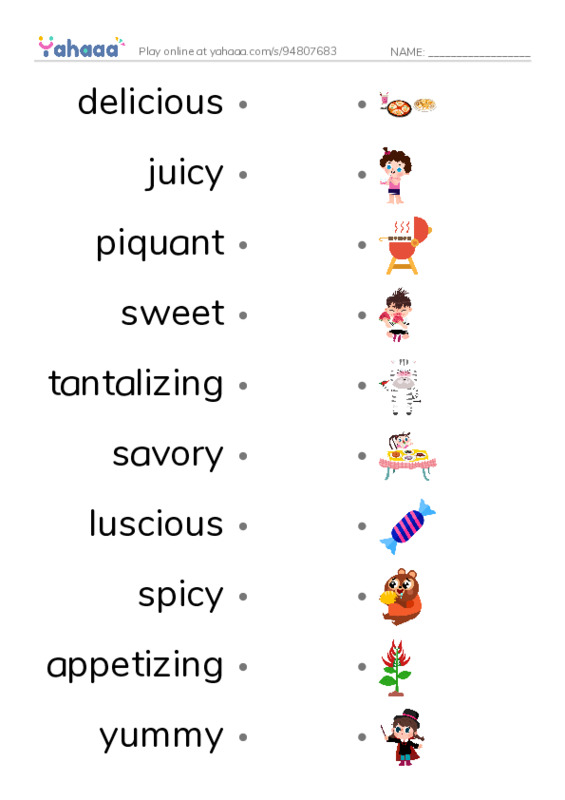 Draw a line to match worksheet for How to say Delicious