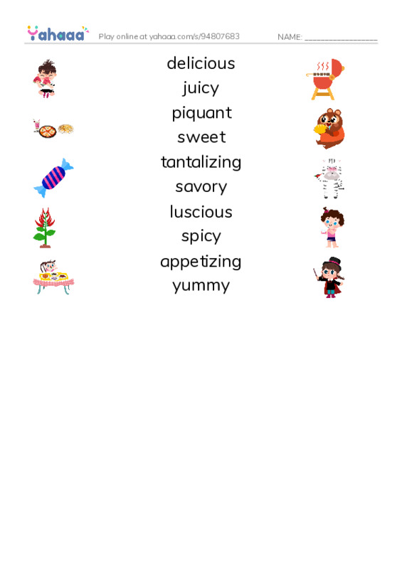 Match both sides worksheet for How to say Delicious