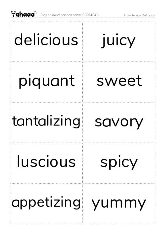 Word flashcards worksheet for How to say Delicious