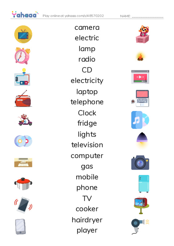 KET Vocabulary: Appliances PDF three columns match words
