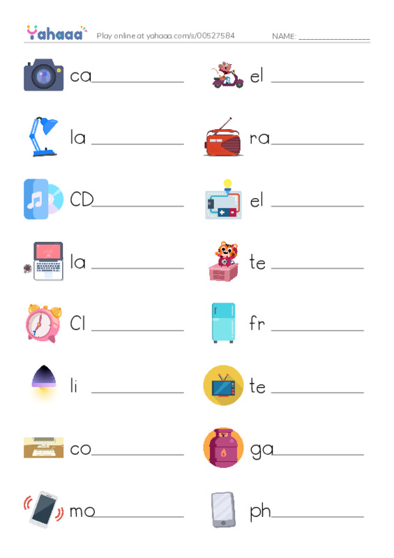 KET Vocabulary: Appliances PDF worksheet writing row