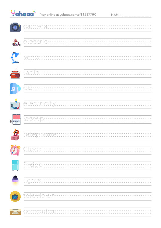KET Vocabulary: Appliances PDF write between the lines worksheet