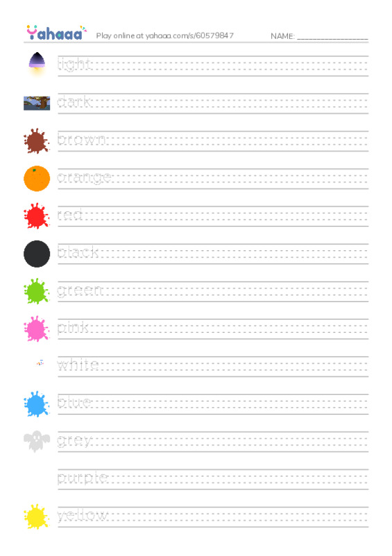 KET Vocabulary: Colours PDF write between the lines worksheet