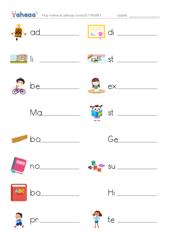 KET Vocabulary: Education PDF worksheet writing row