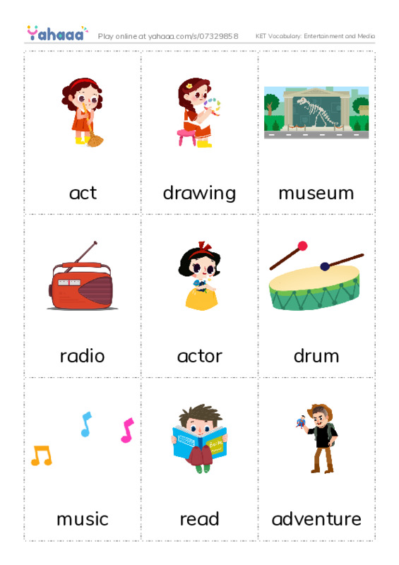 KET Vocabulary: Entertainment and Media PDF flaschards with images