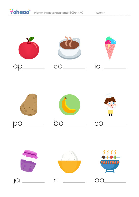 KET Vocabulary: Food and Drink PDF worksheet to fill in words gaps