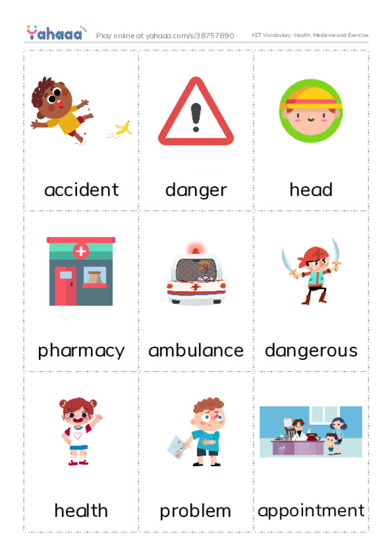 KET Vocabulary: Health, Medicine and Exercise PDF flaschards with images