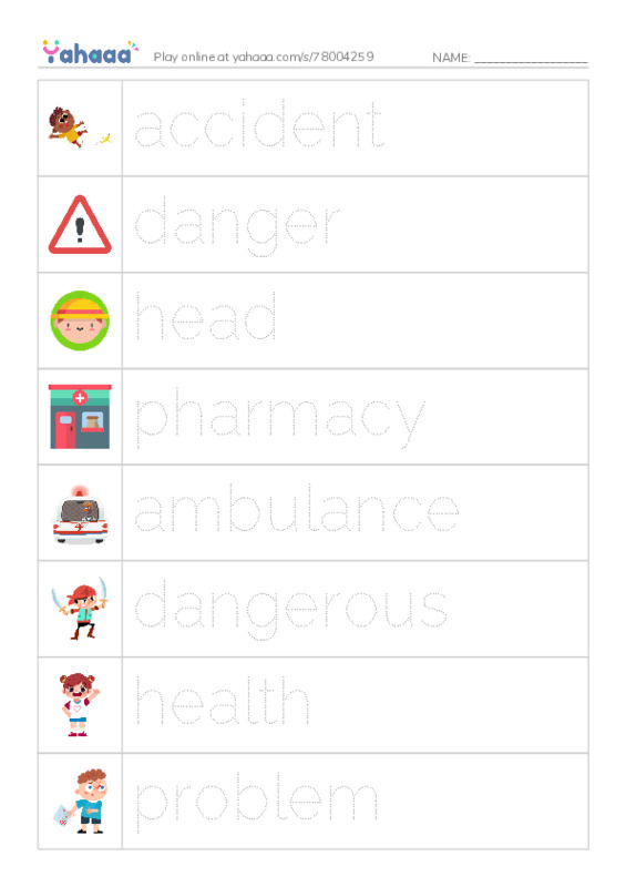KET Vocabulary: Health, Medicine and Exercise PDF one column image words