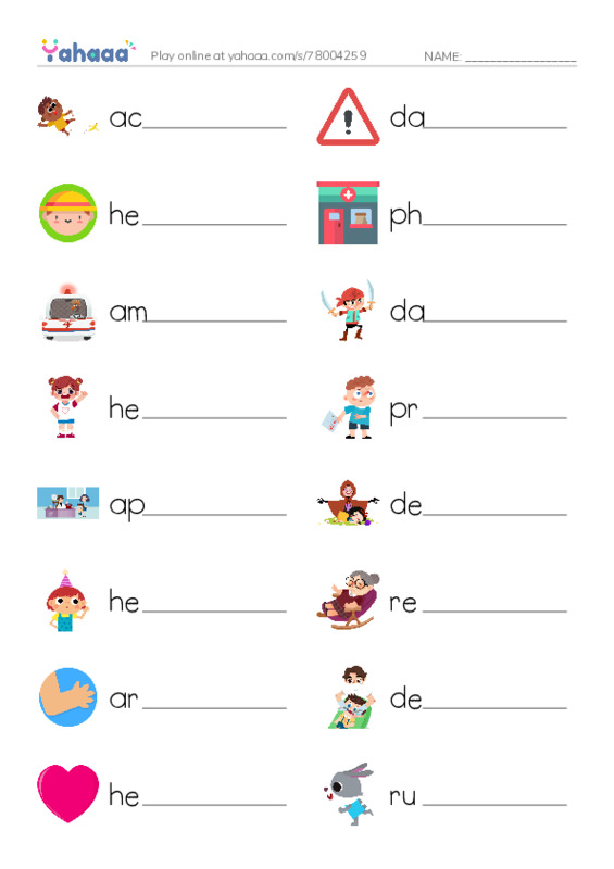KET Vocabulary: Health, Medicine and Exercise PDF worksheet writing row