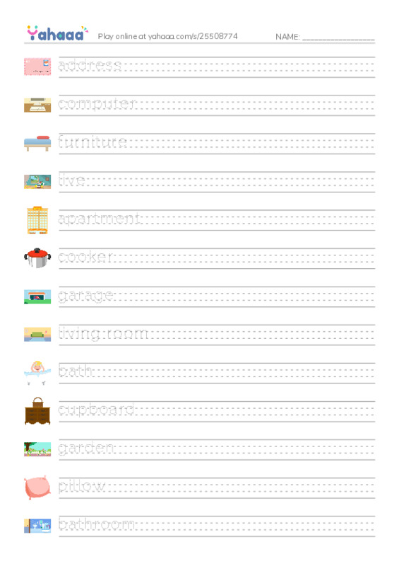 KET Vocabulary: House and Home PDF write between the lines worksheet