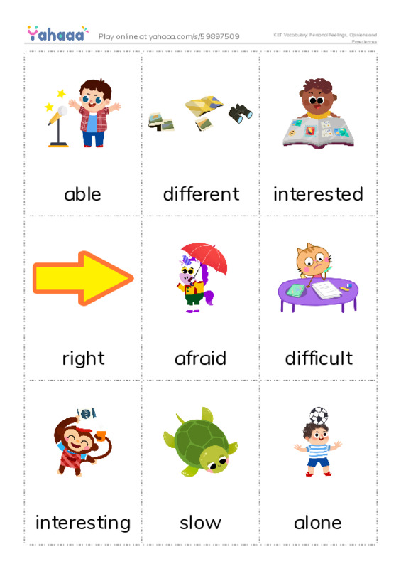 KET Vocabulary: Personal Feelings, Opinions and Experiences PDF flaschards with images