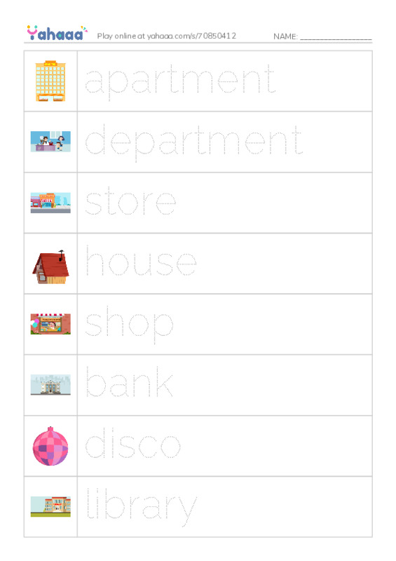 KET Vocabulary: Places - Buildings PDF one column image words