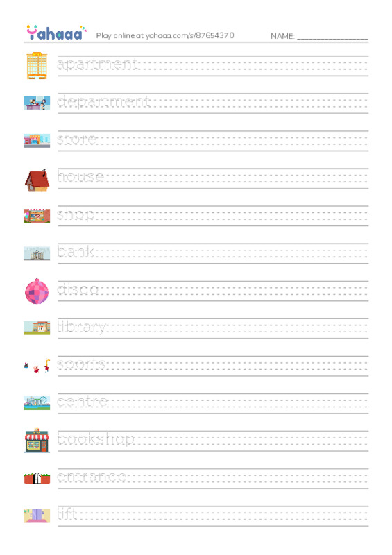 KET Vocabulary: Places - Buildings PDF write between the lines worksheet