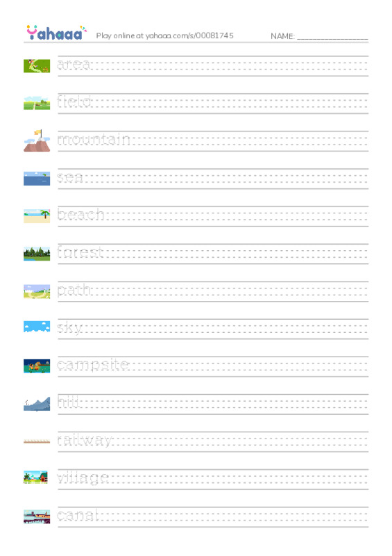 KET Vocabulary: Places - Countryside PDF write between the lines worksheet