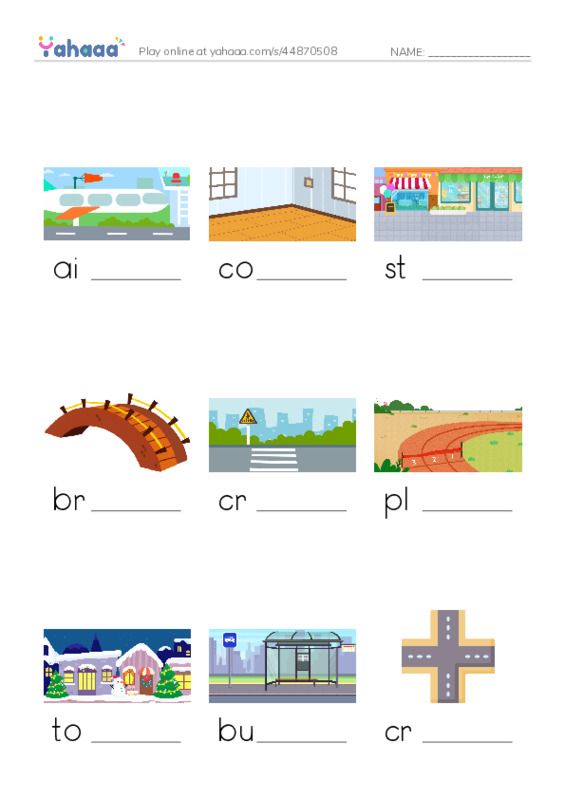 KET Vocabulary: Places - Town and City PDF worksheet to fill in words gaps