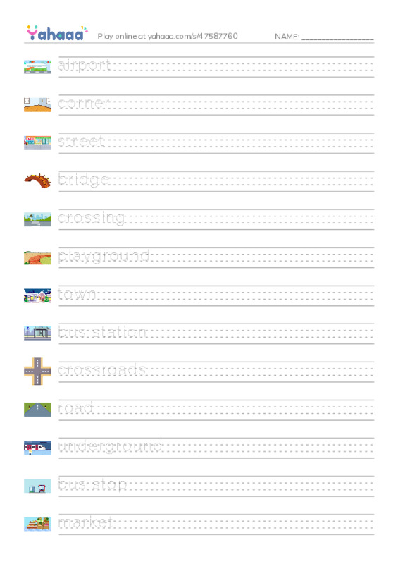 KET Vocabulary: Places - Town and City PDF write between the lines worksheet