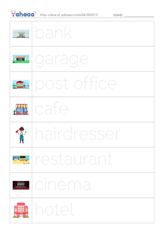 KET Vocabulary: Services PDF one column image words