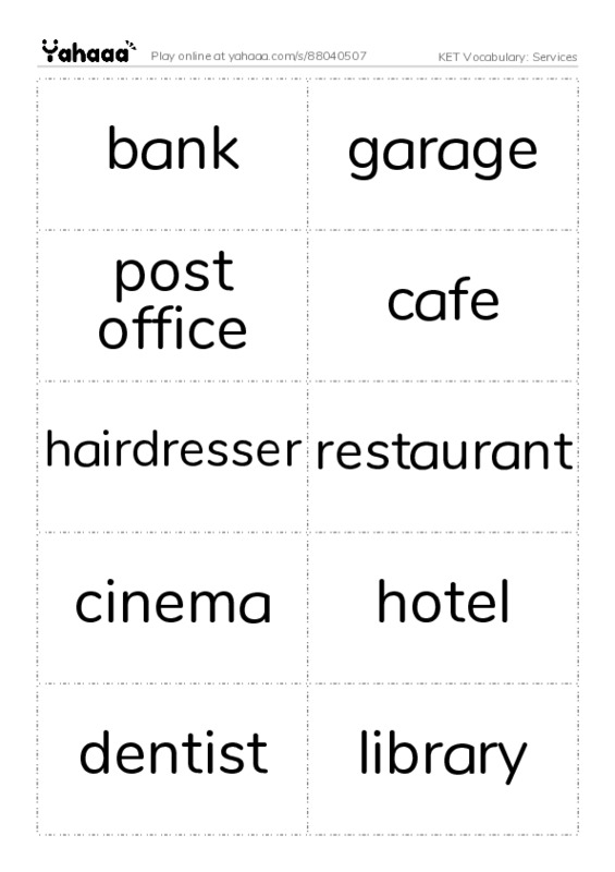 KET Vocabulary: Services PDF two columns flashcards