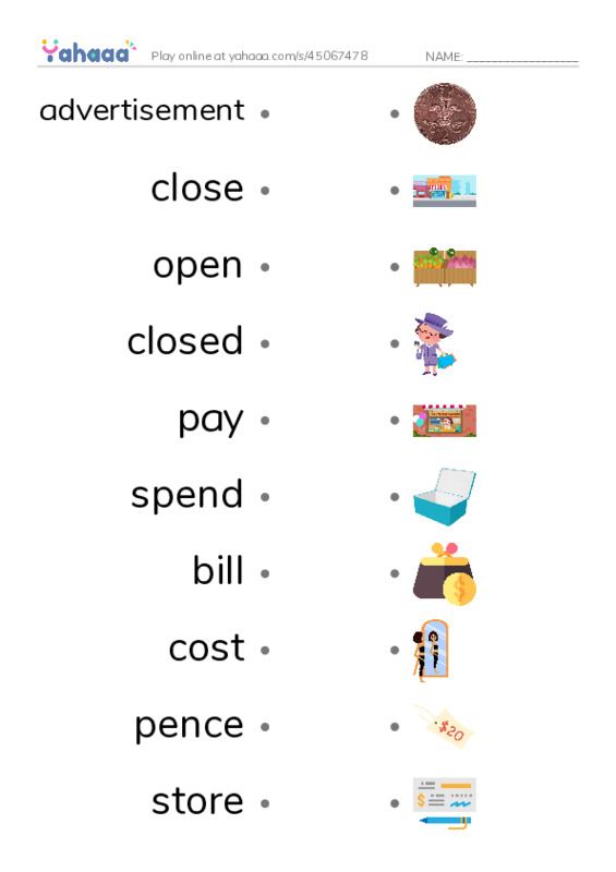 KET Vocabulary: Shopping PDF link match words worksheet