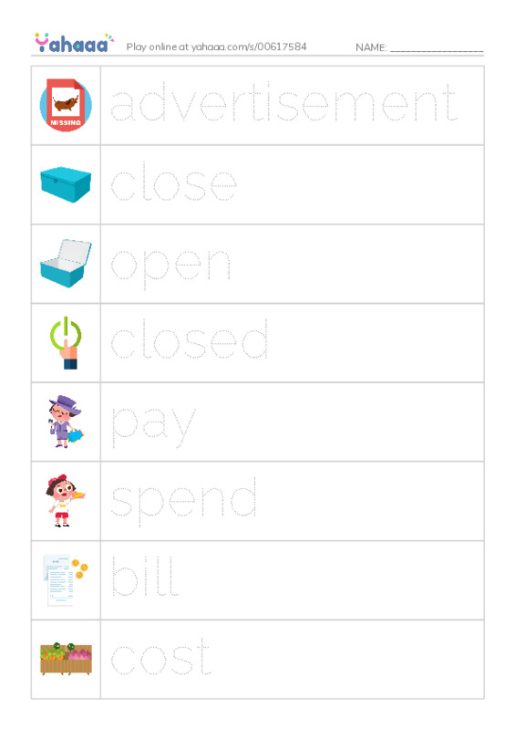 KET Vocabulary: Shopping PDF one column image words