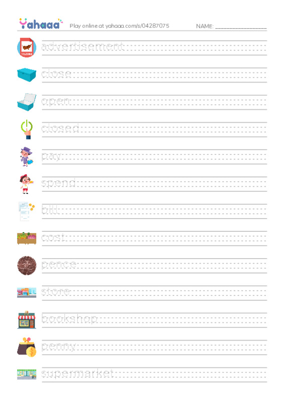 KET Vocabulary: Shopping PDF write between the lines worksheet