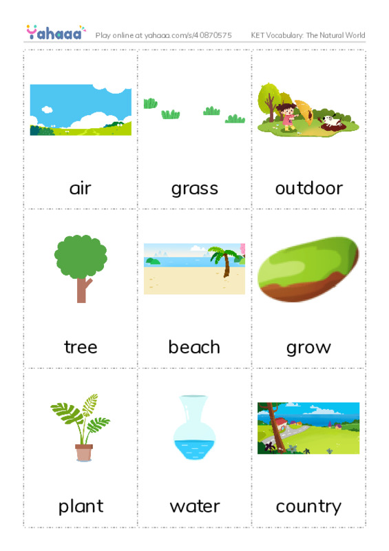 KET Vocabulary: The Natural World PDF flaschards with images