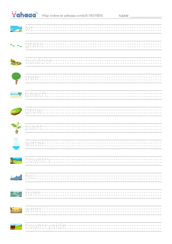 KET Vocabulary: The Natural World PDF write between the lines worksheet