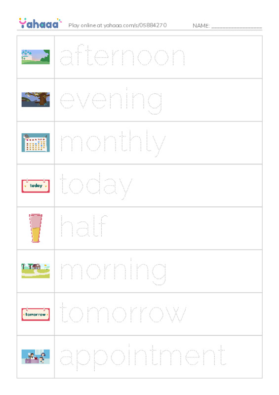 KET Vocabulary: Time PDF one column image words
