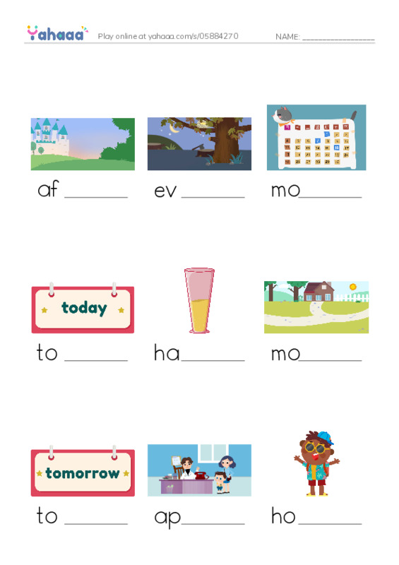 KET Vocabulary: Time PDF worksheet to fill in words gaps