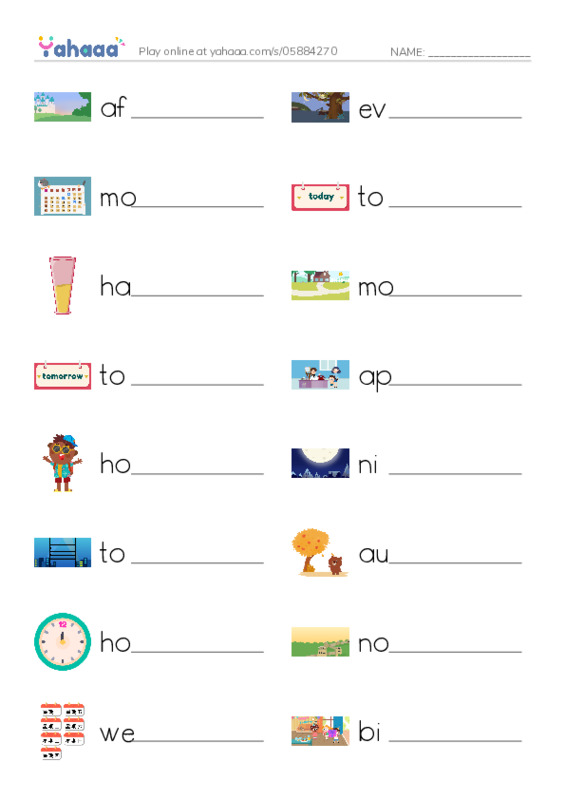 KET Vocabulary: Time PDF worksheet writing row