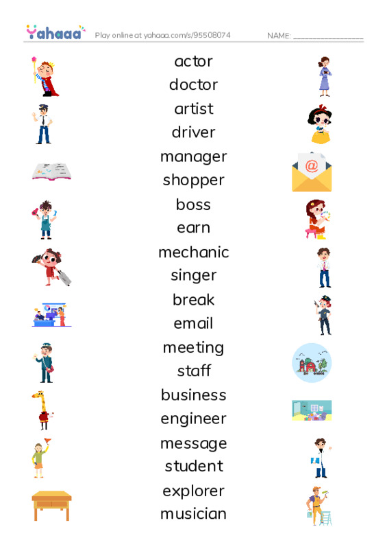 KET Vocabulary: Work and Jobs PDF three columns match words