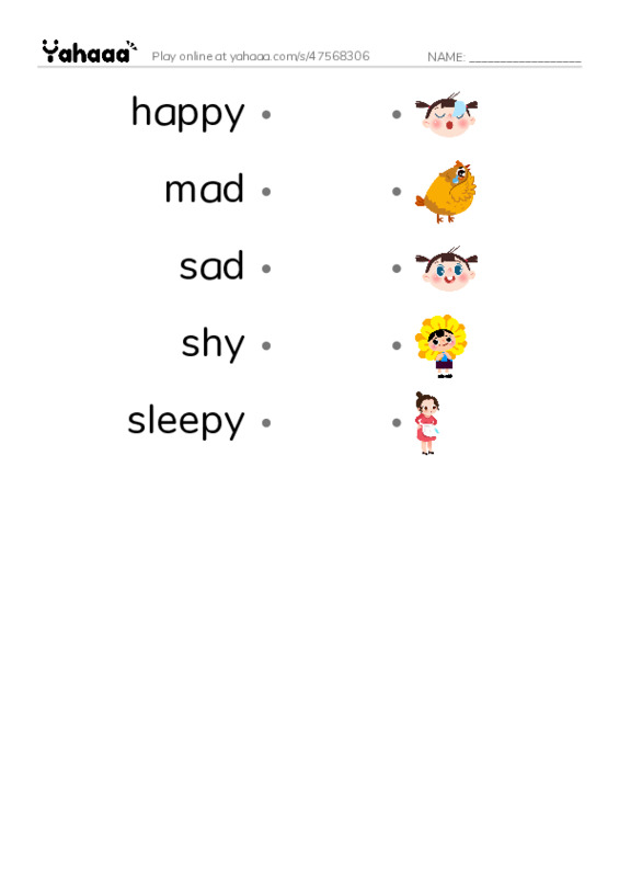 RAZ Vocabulary A: All Kinds of Faces PDF link match words worksheet