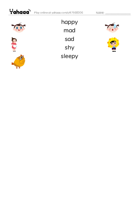 RAZ Vocabulary A: All Kinds of Faces PDF three columns match words