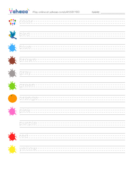 RAZ Vocabulary A: Bird Colors PDF write between the lines worksheet
