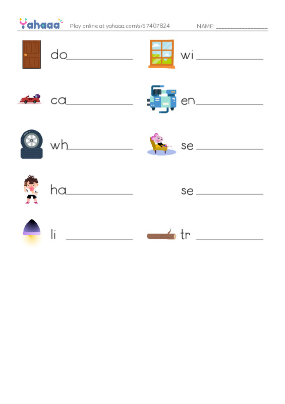 RAZ Vocabulary A: Car Parts PDF worksheet writing row