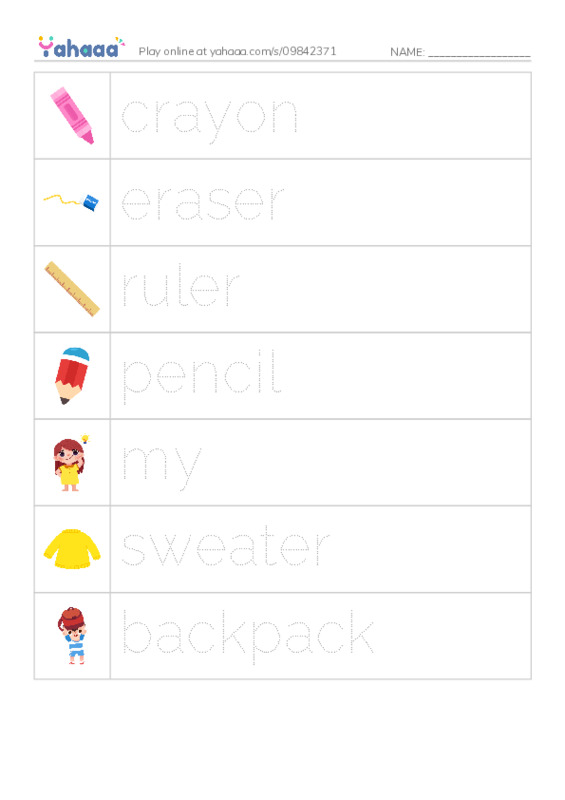 RAZ Vocabulary A: Carlos Goes to School PDF one column image words
