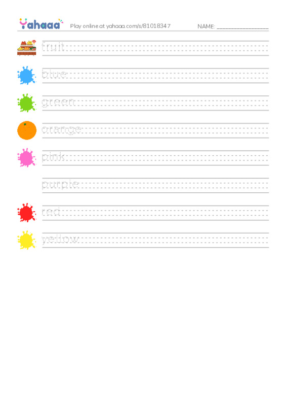RAZ Vocabulary A: Fruit Colors PDF write between the lines worksheet