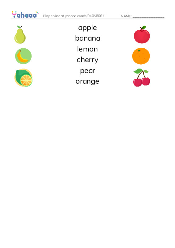 RAZ Vocabulary A: Fruit PDF three columns match words