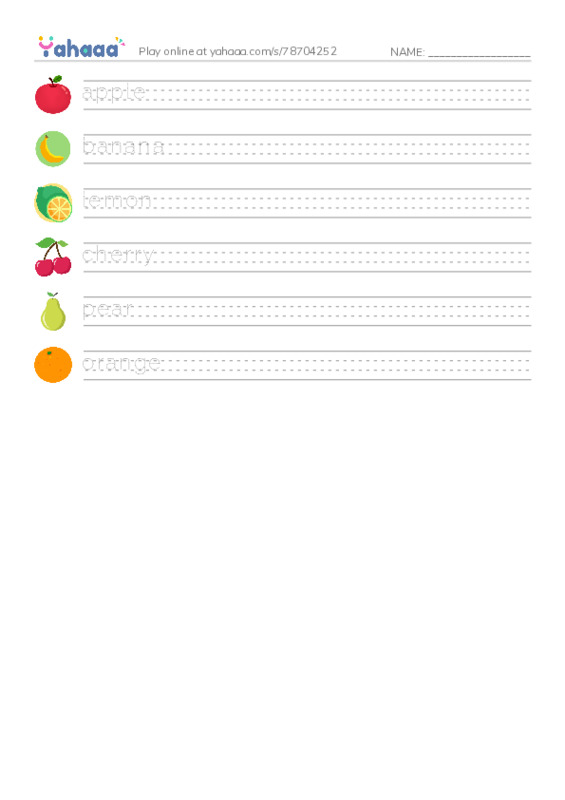 RAZ Vocabulary A: Fruit PDF write between the lines worksheet