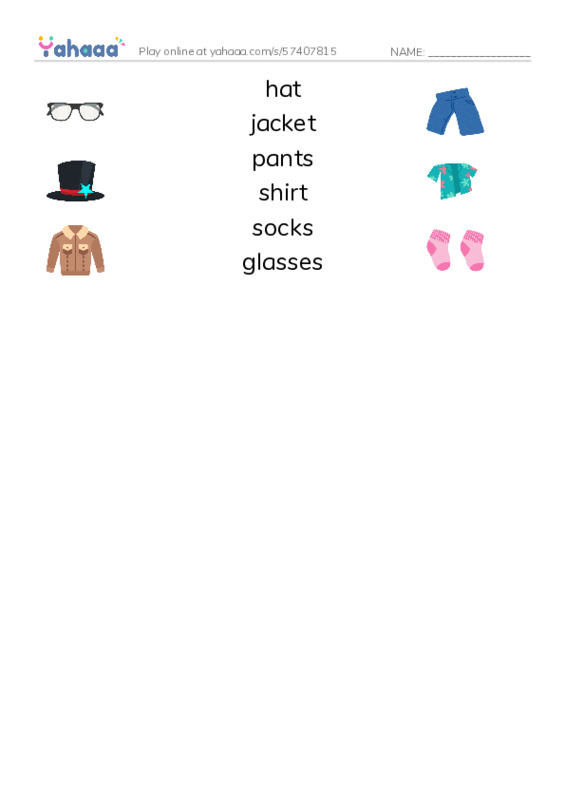 RAZ Vocabulary A: Getting Dressed PDF three columns match words