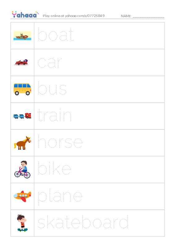RAZ Vocabulary A: Going Places PDF one column image words